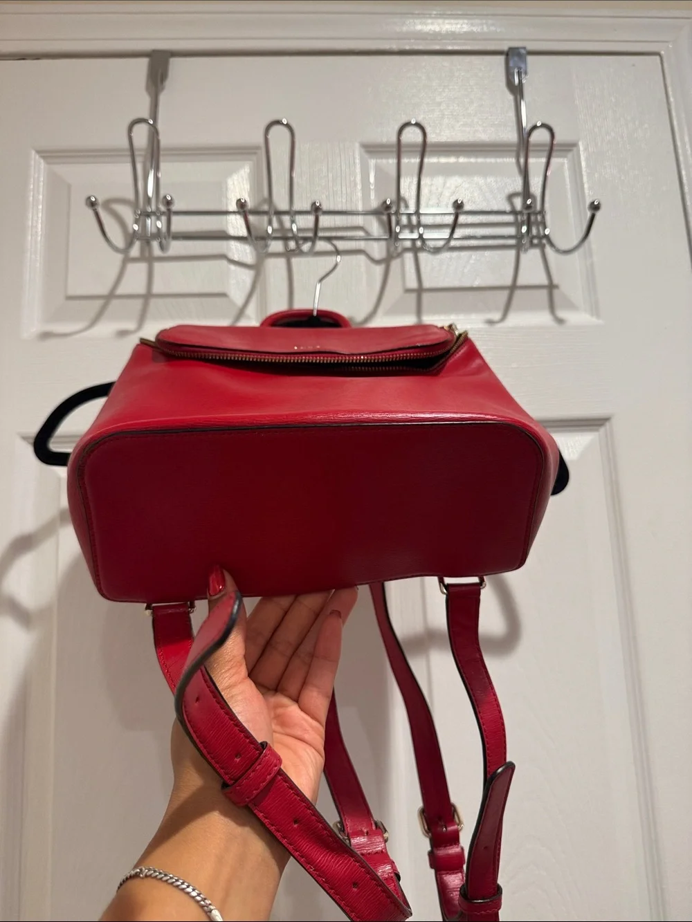 DKNY Red Leather Backpack with Gold Hardware